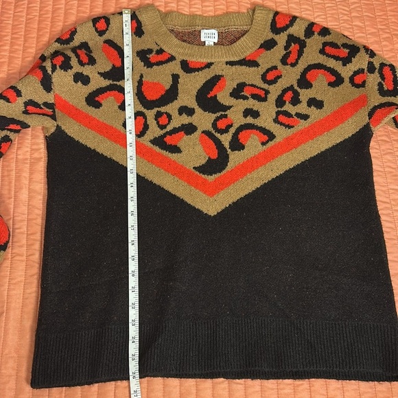 NWT Evereve Peyton Jensen Black Tan Red Chevron Leopard Print Sweater size Large - Picture 12 of 15